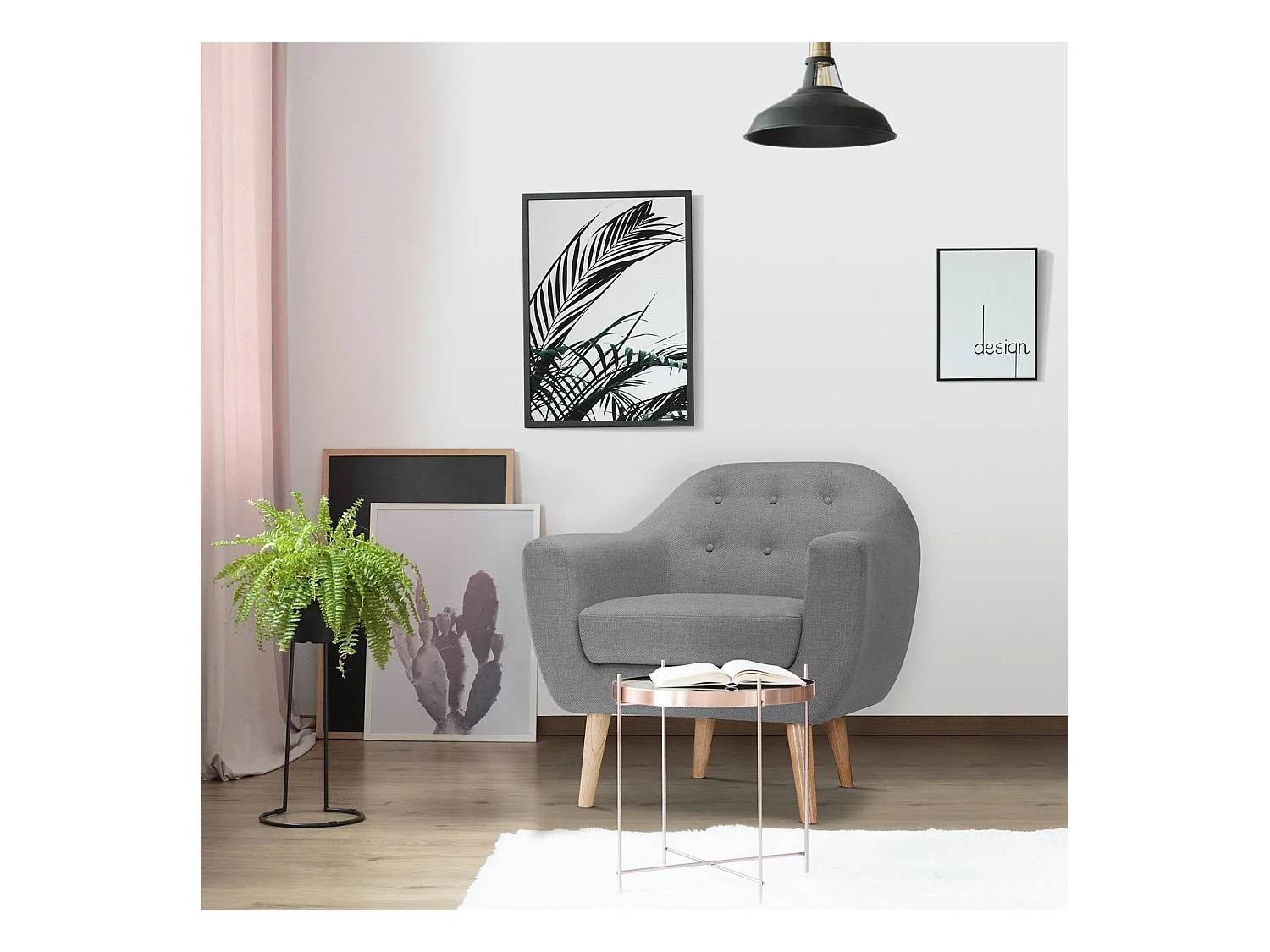 Fauteuil scandinave Savoy tissu Gris