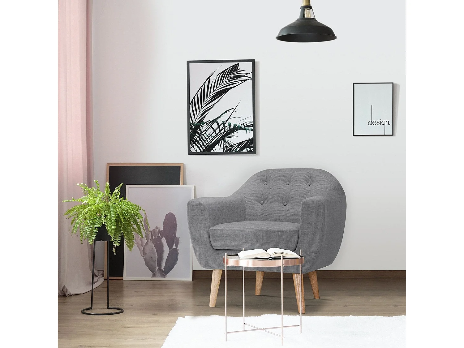 Fauteuil scandinave Savoy tissu Gris