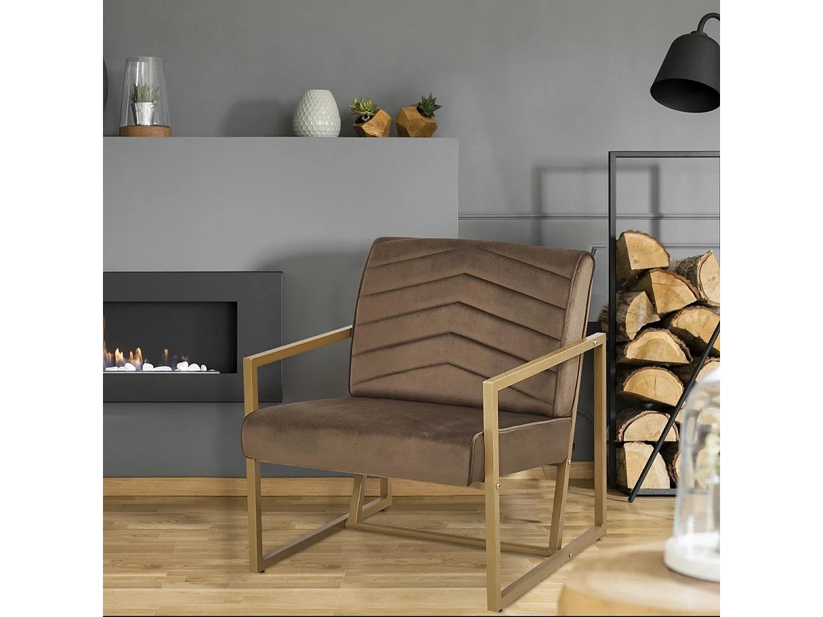 Fauteuil Vidor Velours Camel pieds Or