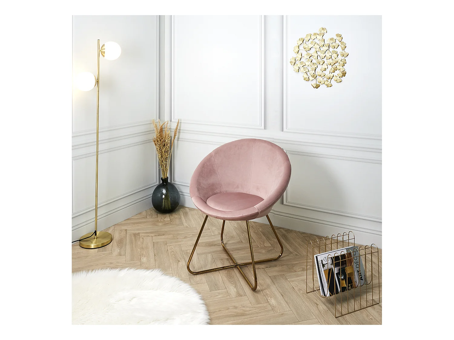 Fauteuil Karl Velours Rose Rose, Or