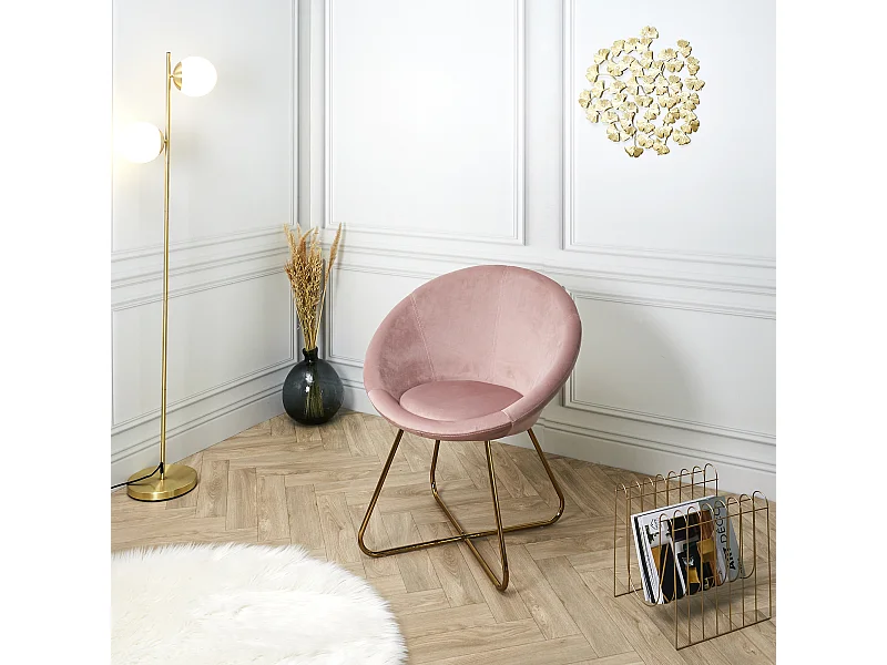 Fauteuil Karl Velours Rose Rose, Or