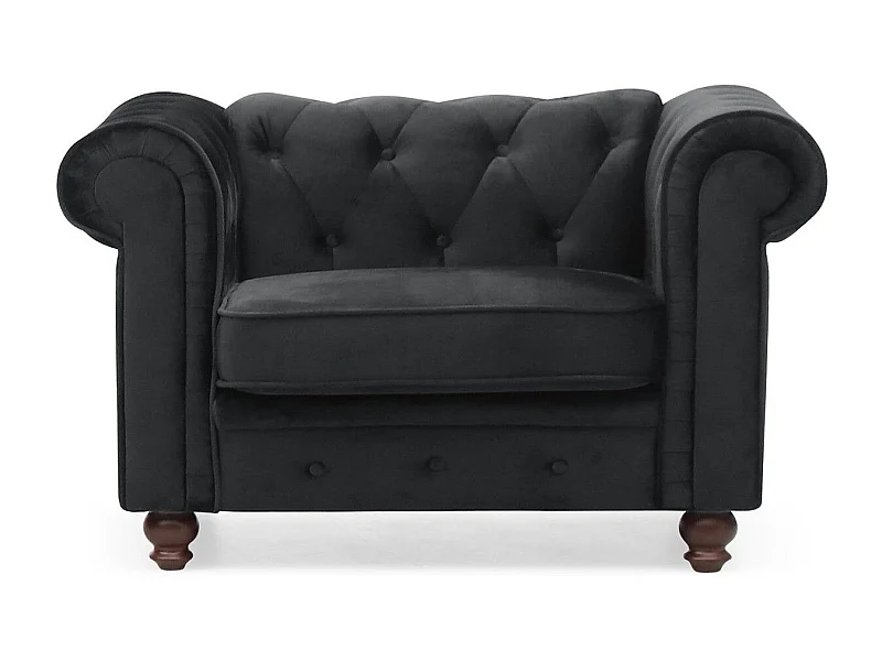 Fauteuil Design Velours "Chesterfield" 111cm Noir