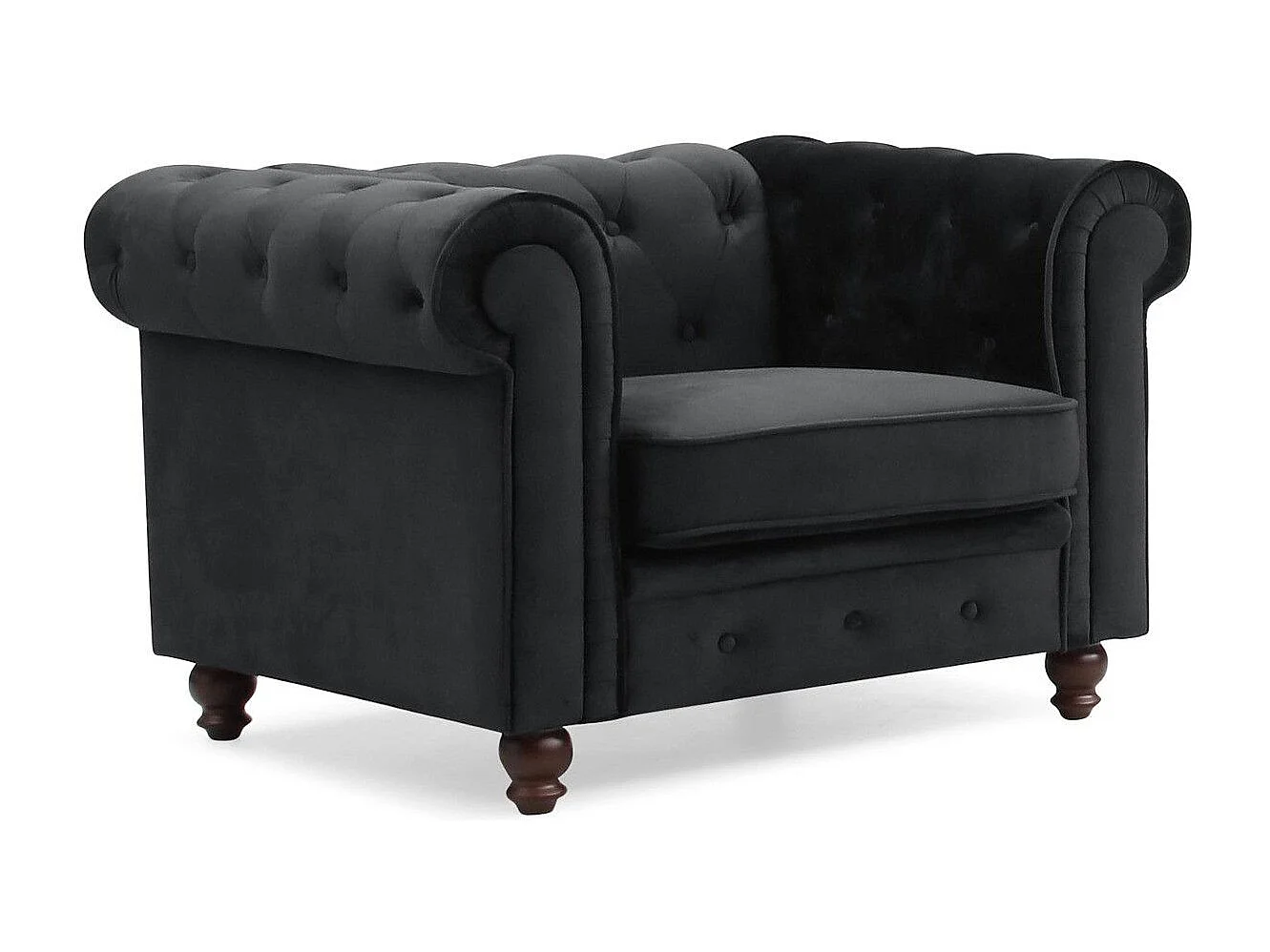 Fauteuil Design Velours "Chesterfield" 111cm Noir