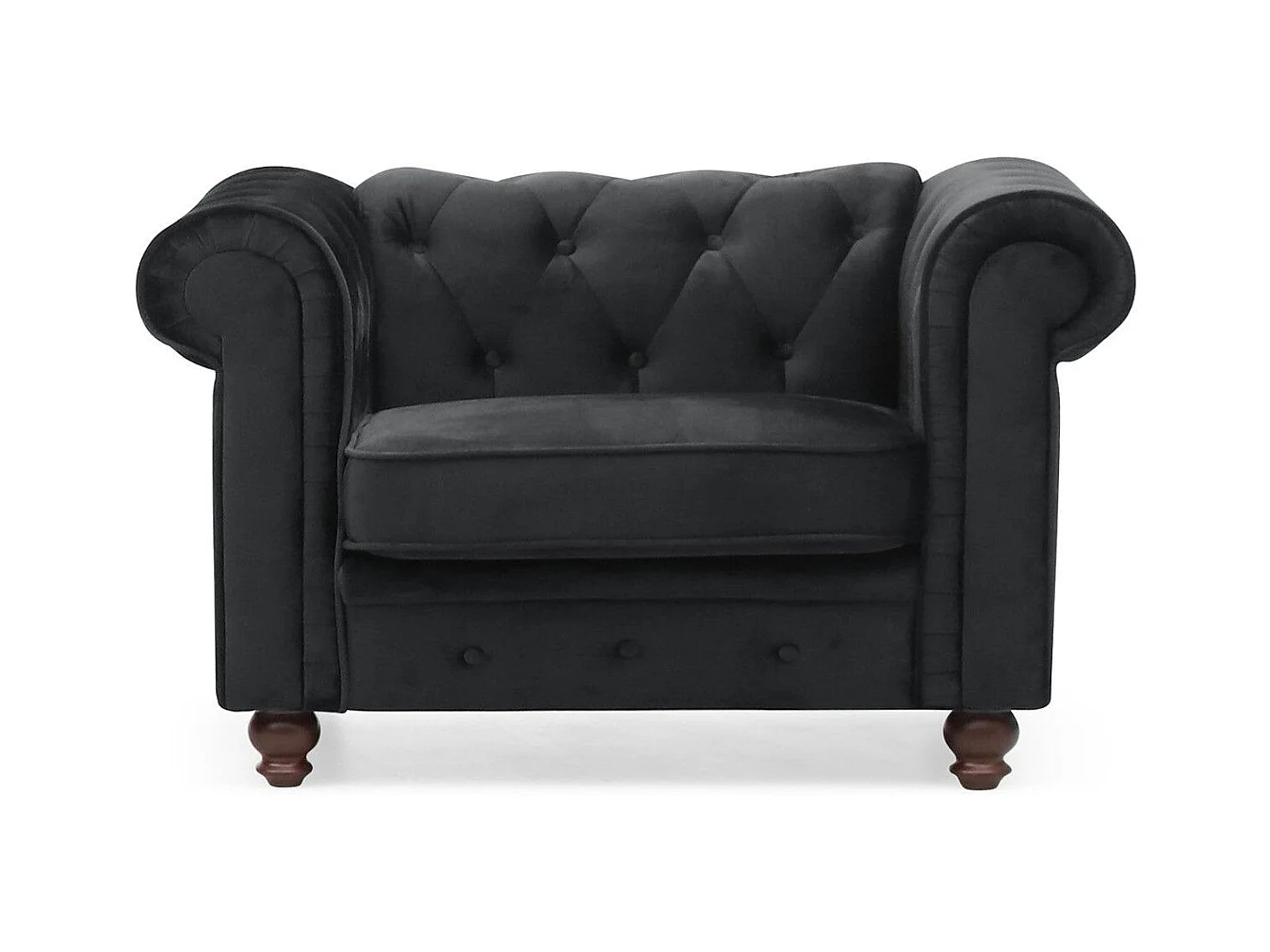 Fauteuil Design Velours "Chesterfield" 111cm Noir