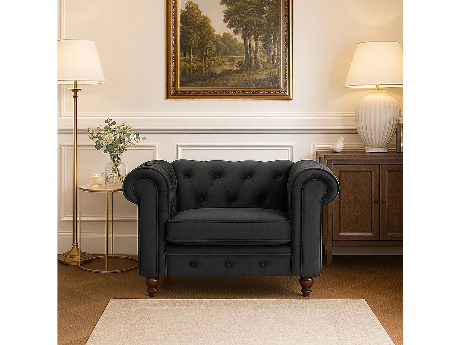 Poltrona Chesterfield grande in velluto nera