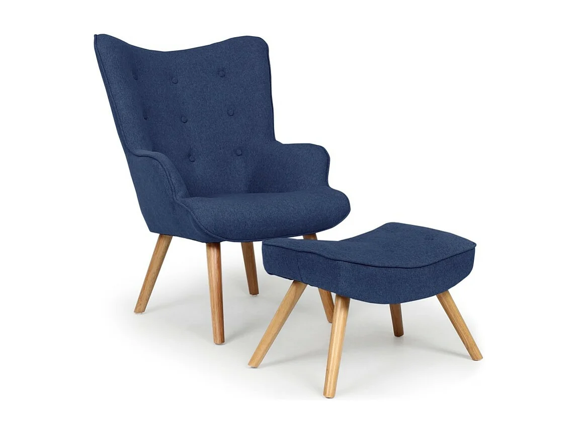 Fauteuil scandinave + pouf Lylou Tissu Bleu