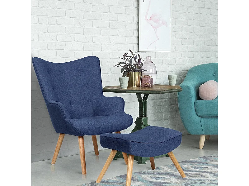 Fauteuil & Pouf Scandinave "Orle" 98cm Bleu