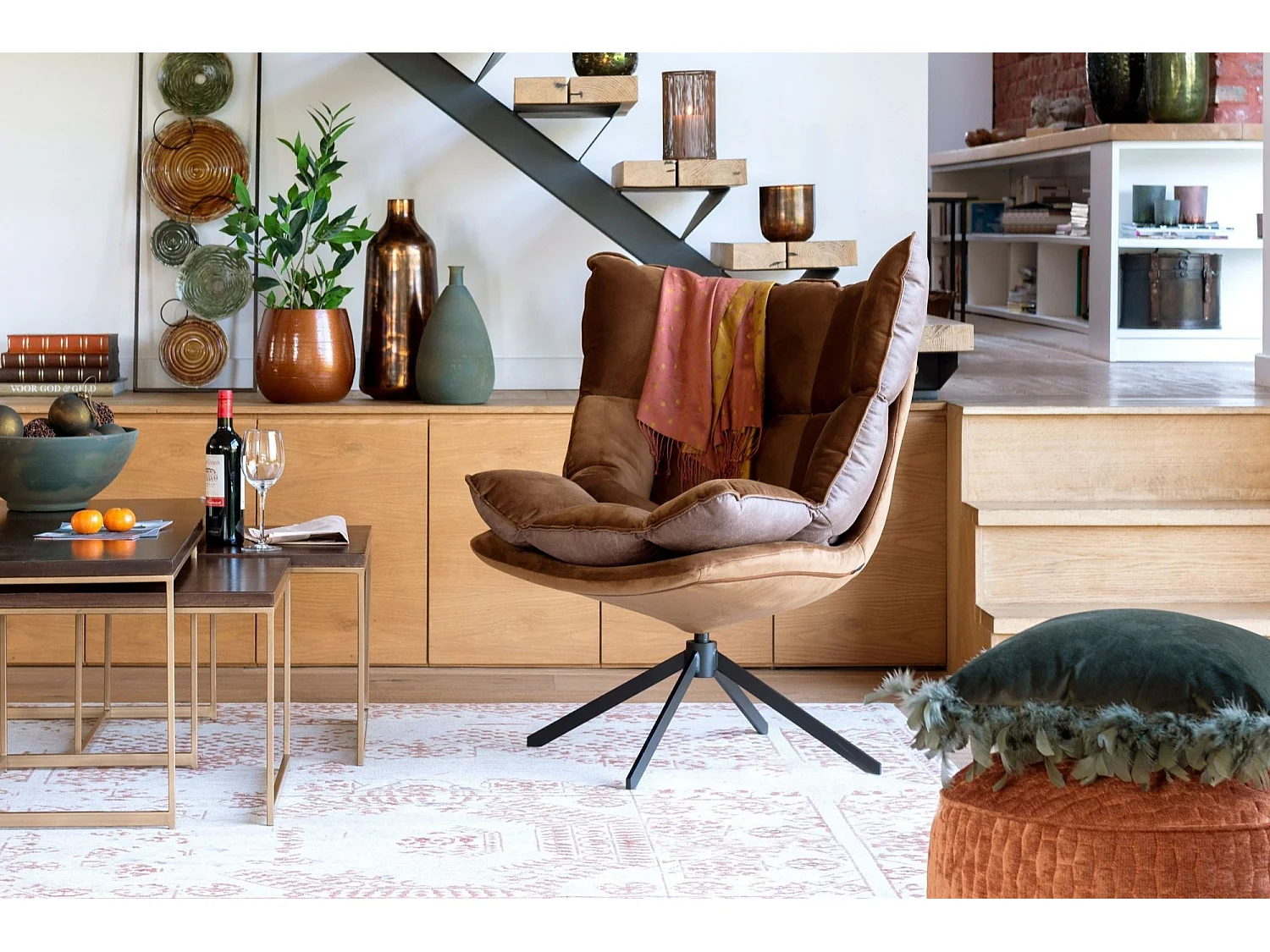 Fauteuil Design Avec Coussin "Relax" 92cm Marron