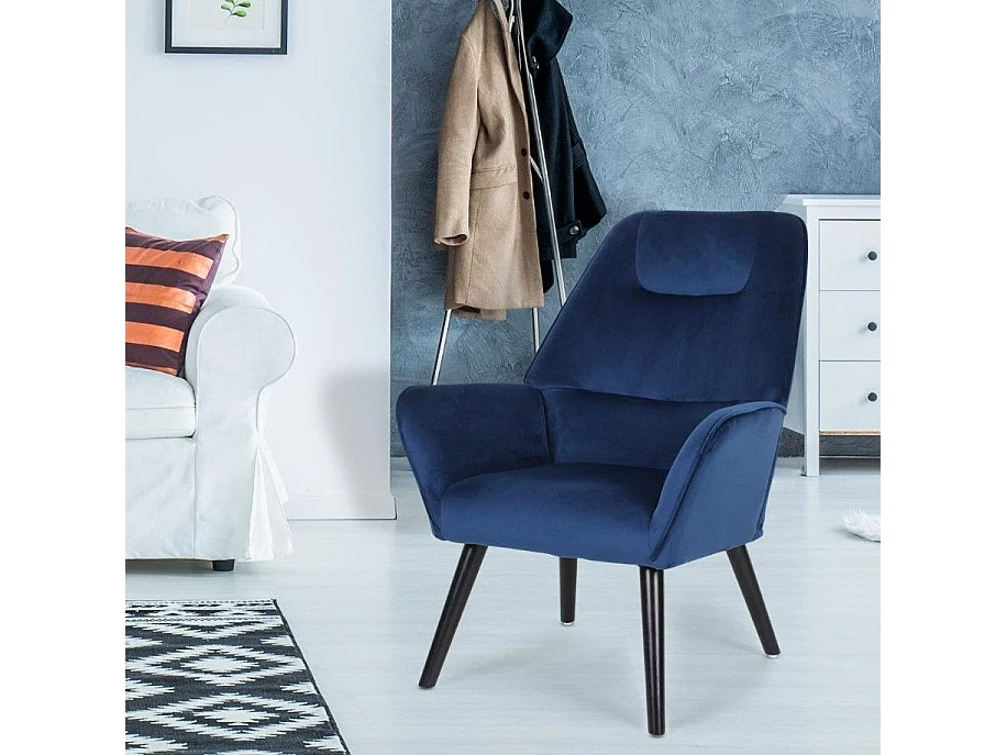 Fauteuil Scandinave en Velours "Watson" 101cm Bleu