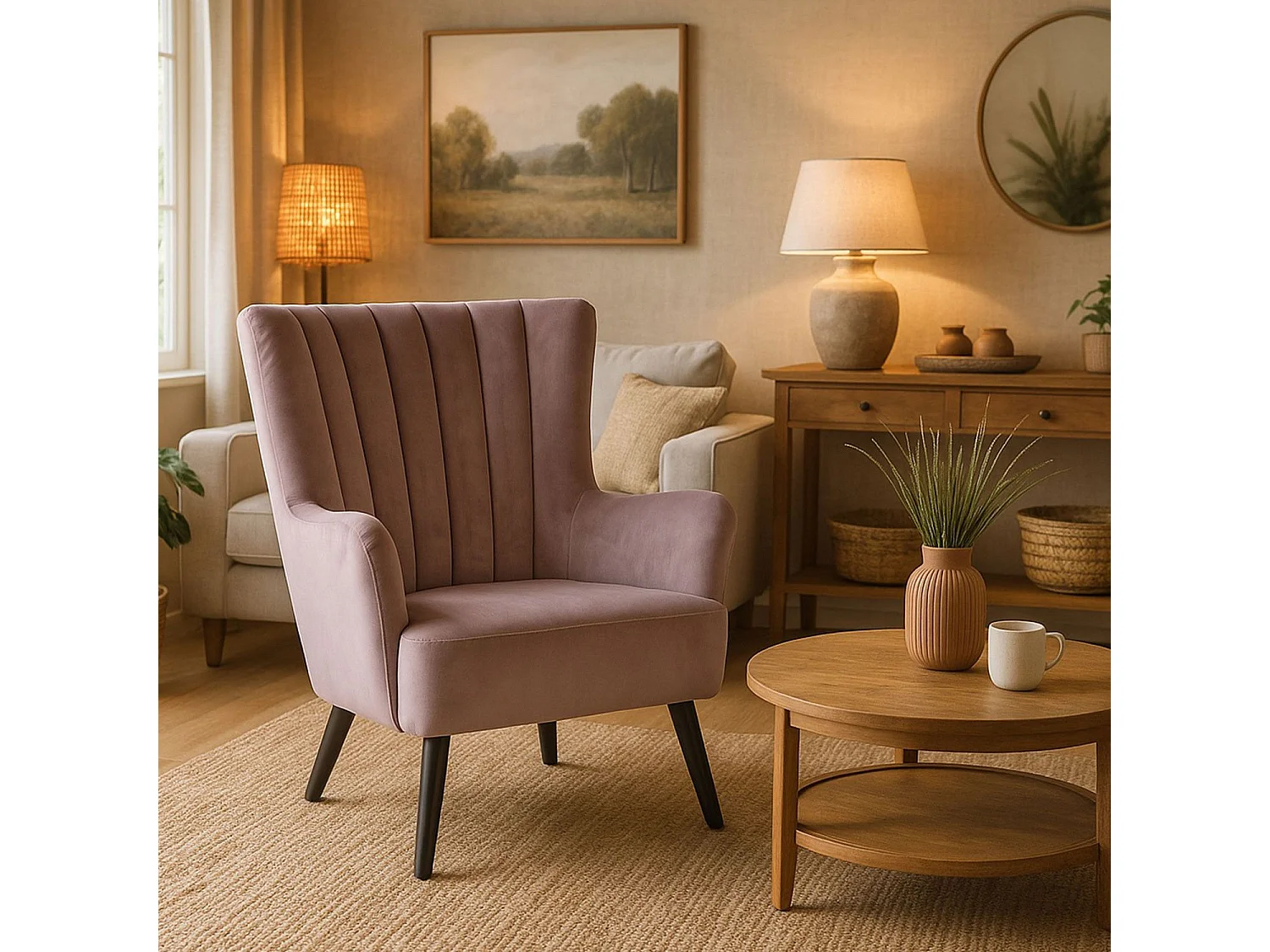 Fauteuil Scandinave Velours "Velvet" 94cm Rose