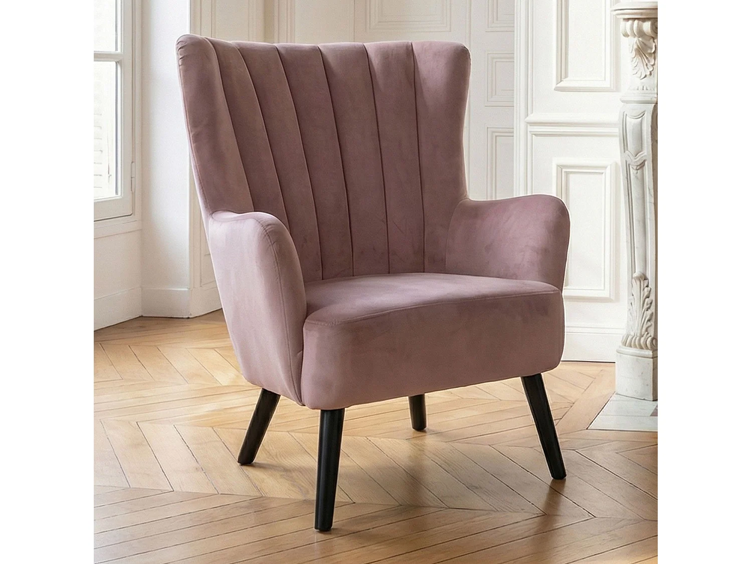 Fauteuil Scandinave Velours "Velvet" 94cm Rose