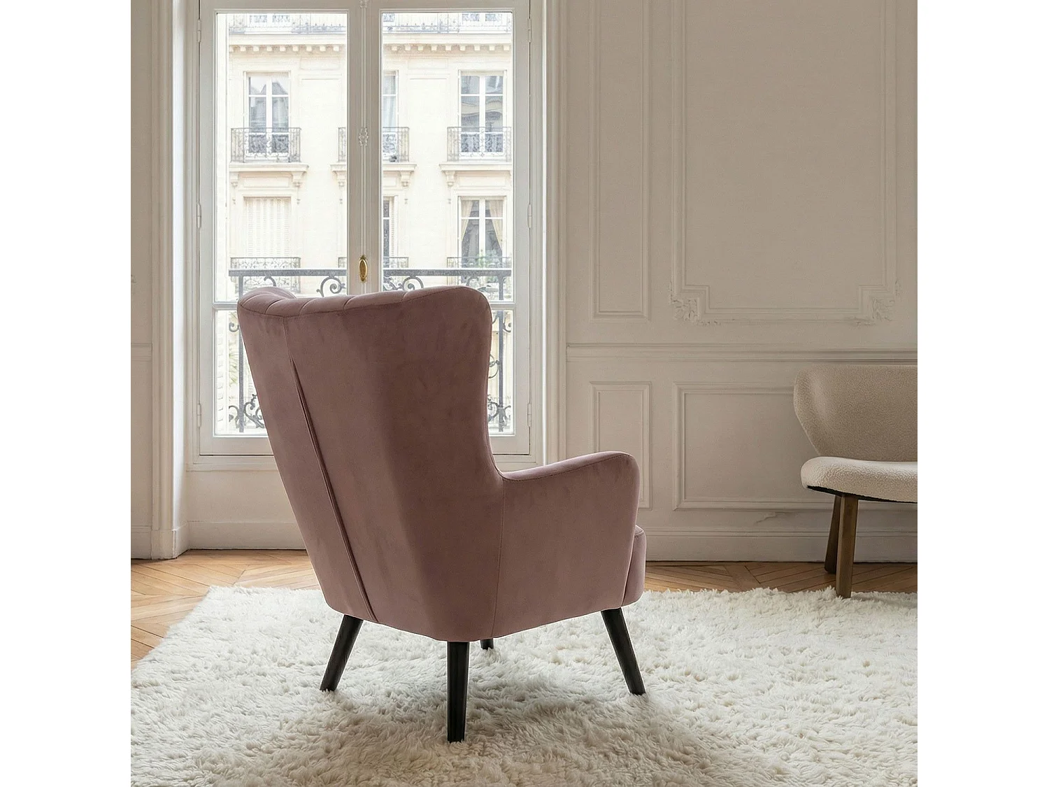 Fauteuil Scandinave Velours "Velvet" 94cm Rose