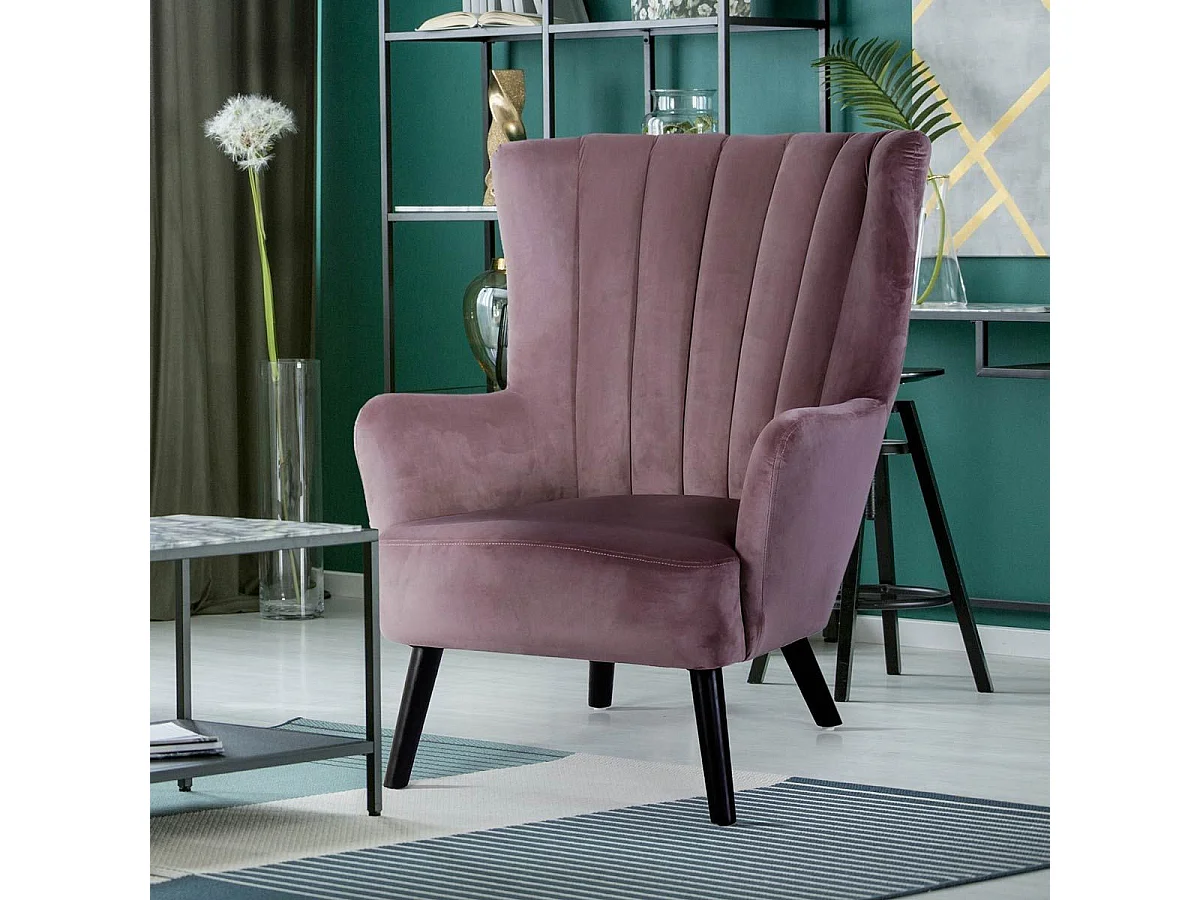 Fauteuil Scandinave Velours "Velvet" 94cm Rose