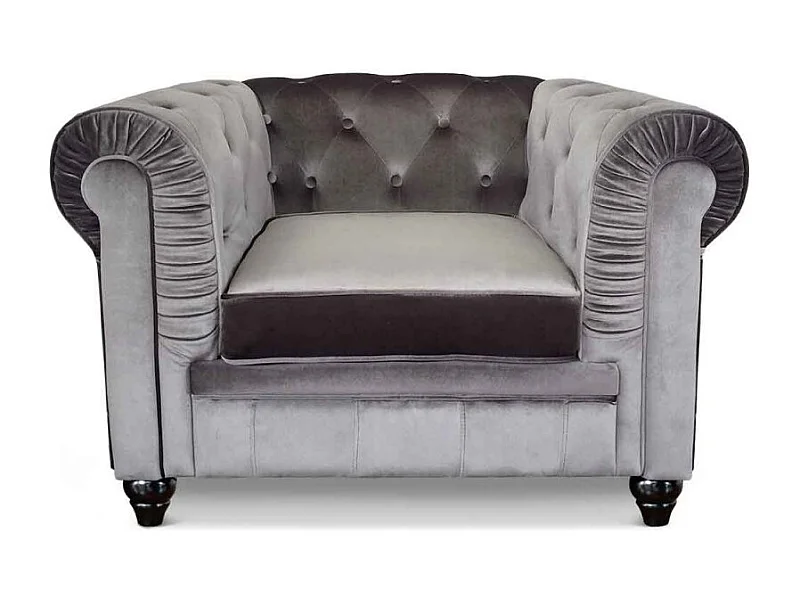 Fauteuil Design Velours "Chesterfield" 110cm Argent