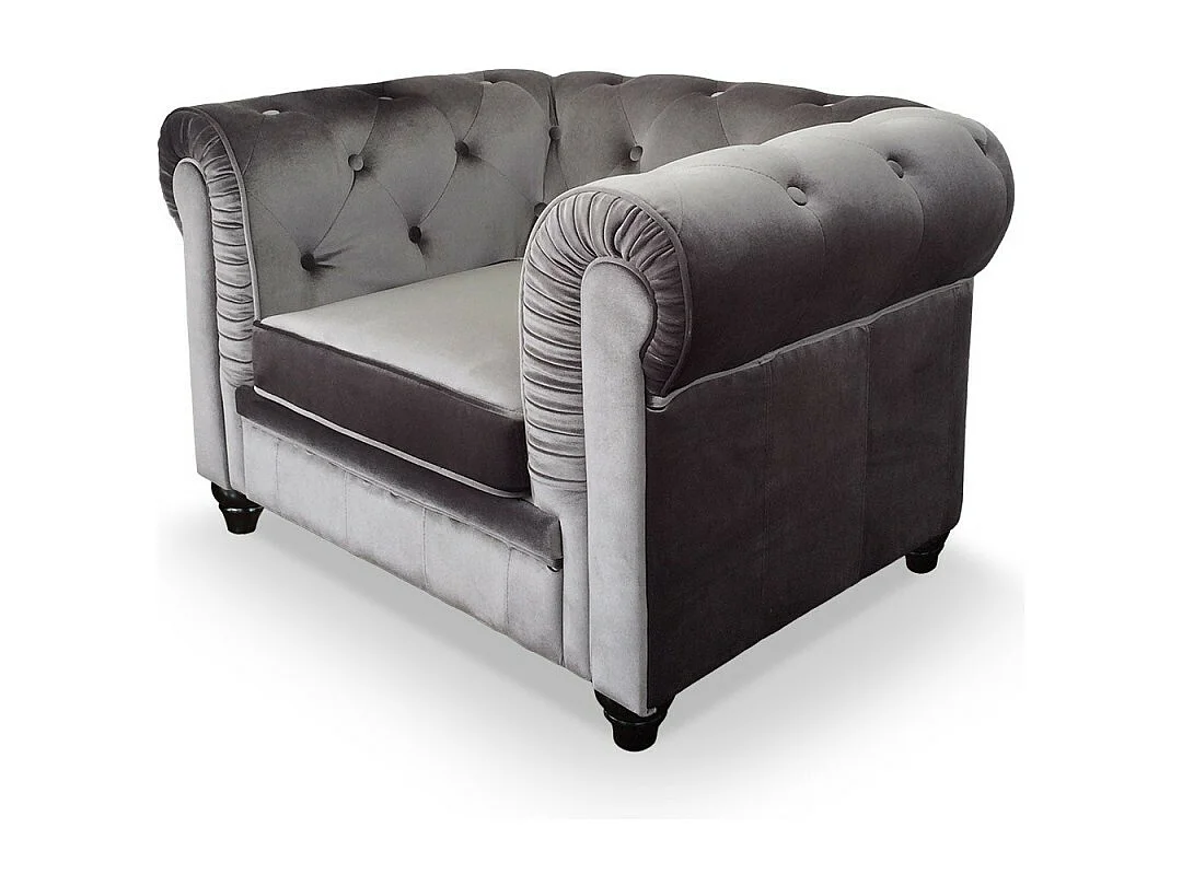 Fauteuil Design Velours "Chesterfield" 110cm Argent