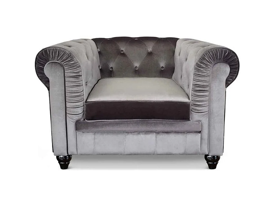 Fauteuil Design Velours "Chesterfield" 110cm Argent