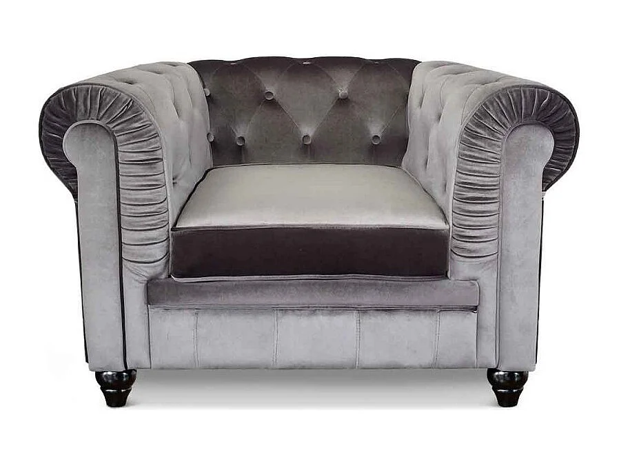 Fauteuil Design Velours "Chesterfield" 110cm Argent