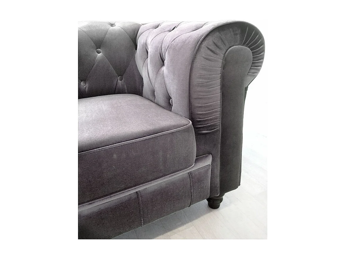 Fauteuil Design Velours "Chesterfield" 110cm Argent