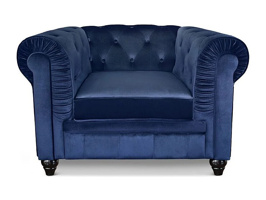 Fauteuil Design Velours "Chesterfield" 110cm Bleu