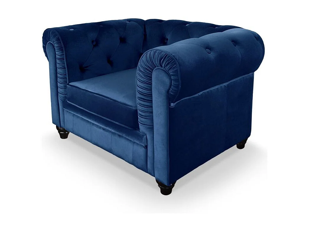 Fauteuil Design Velours "Chesterfield" 110cm Bleu