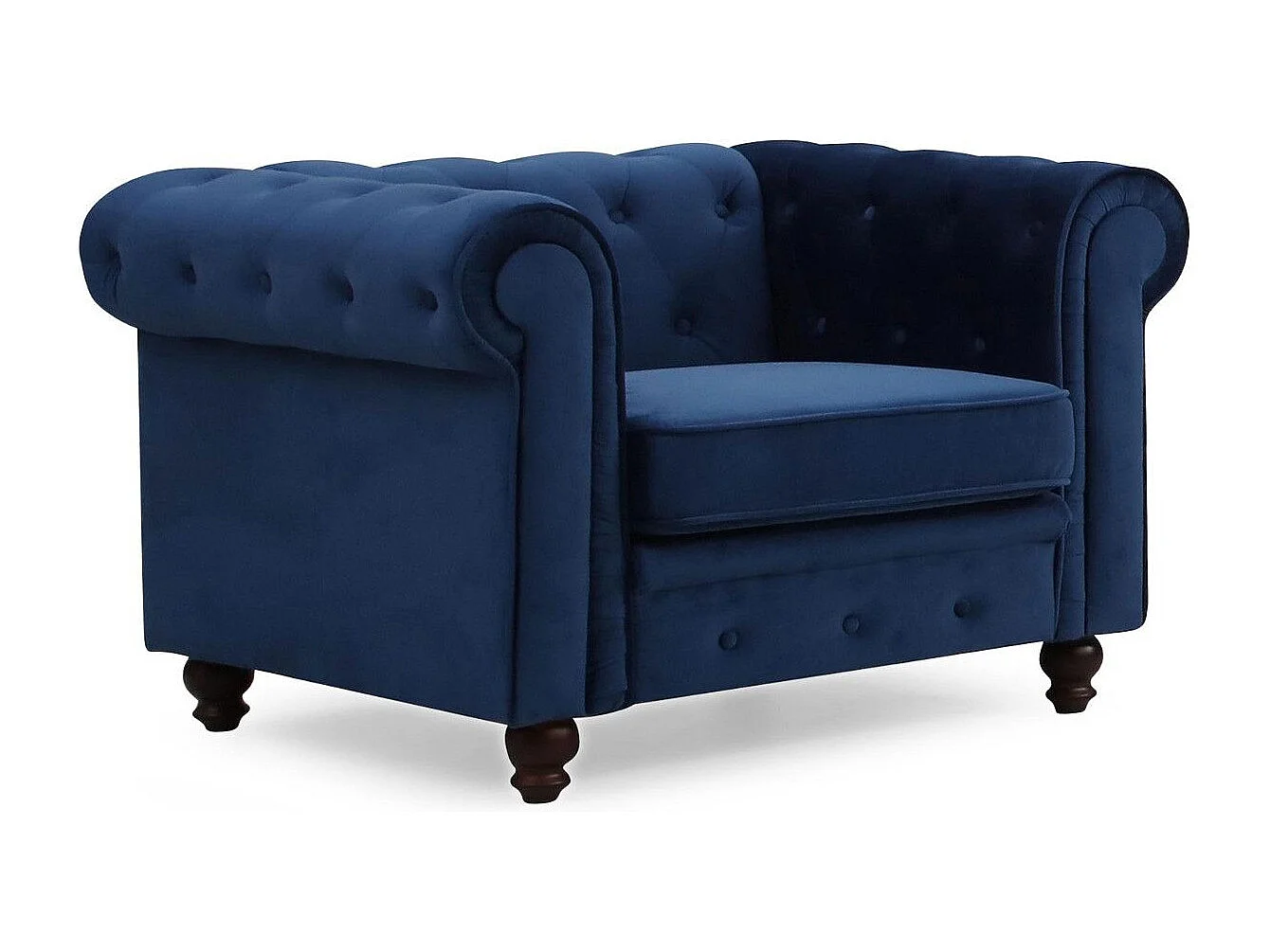 Fauteuil Design Velours "Chesterfield" 110cm Bleu