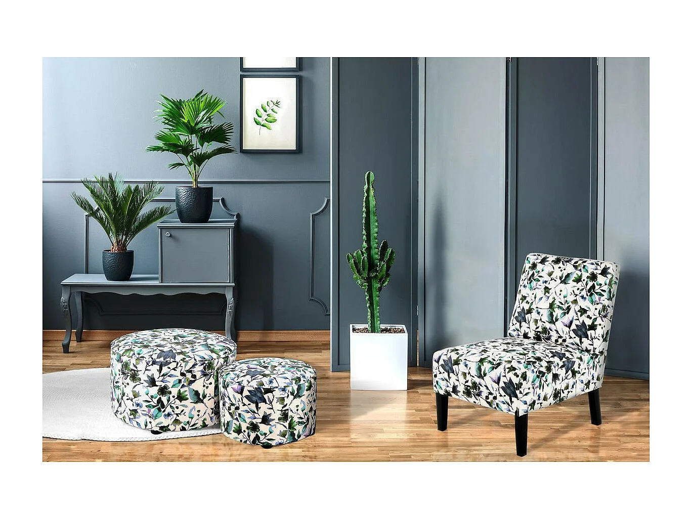 Fauteuil Design Imprimé "Indira" 84cm Beige & Vert