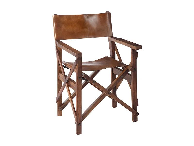 Fauteuil Pliable Design Cuir "Museum" 88cm Marron