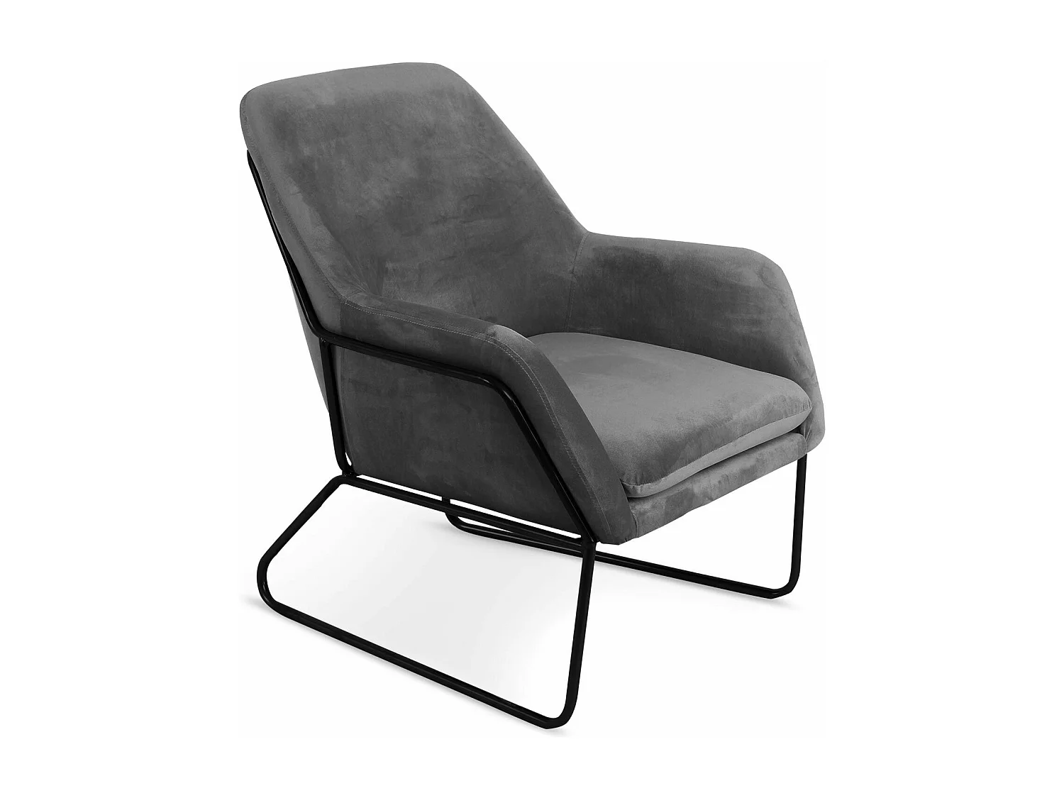 Fauteuil Claudio Velours Gris pieds Métal Noir