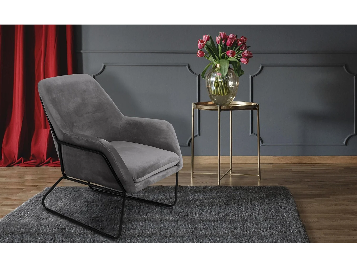 Fauteuil Design en Velours "Baldy" 84cm Gris