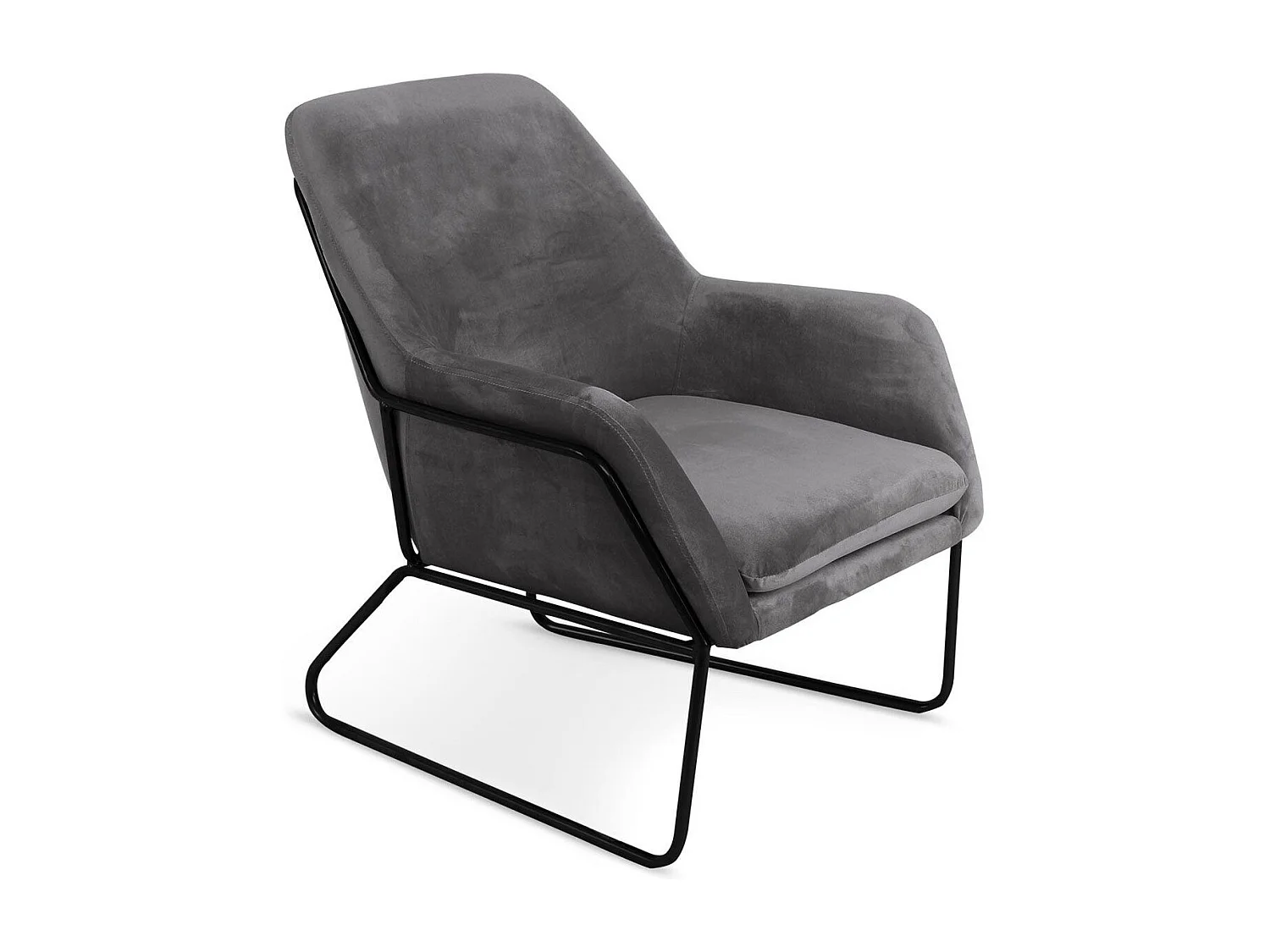 Fauteuil Claudio Velours Gris pieds Métal Noir