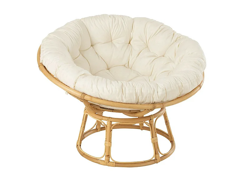 Fauteuil en Rotin & Coussin "Céline" 115cm Naturel