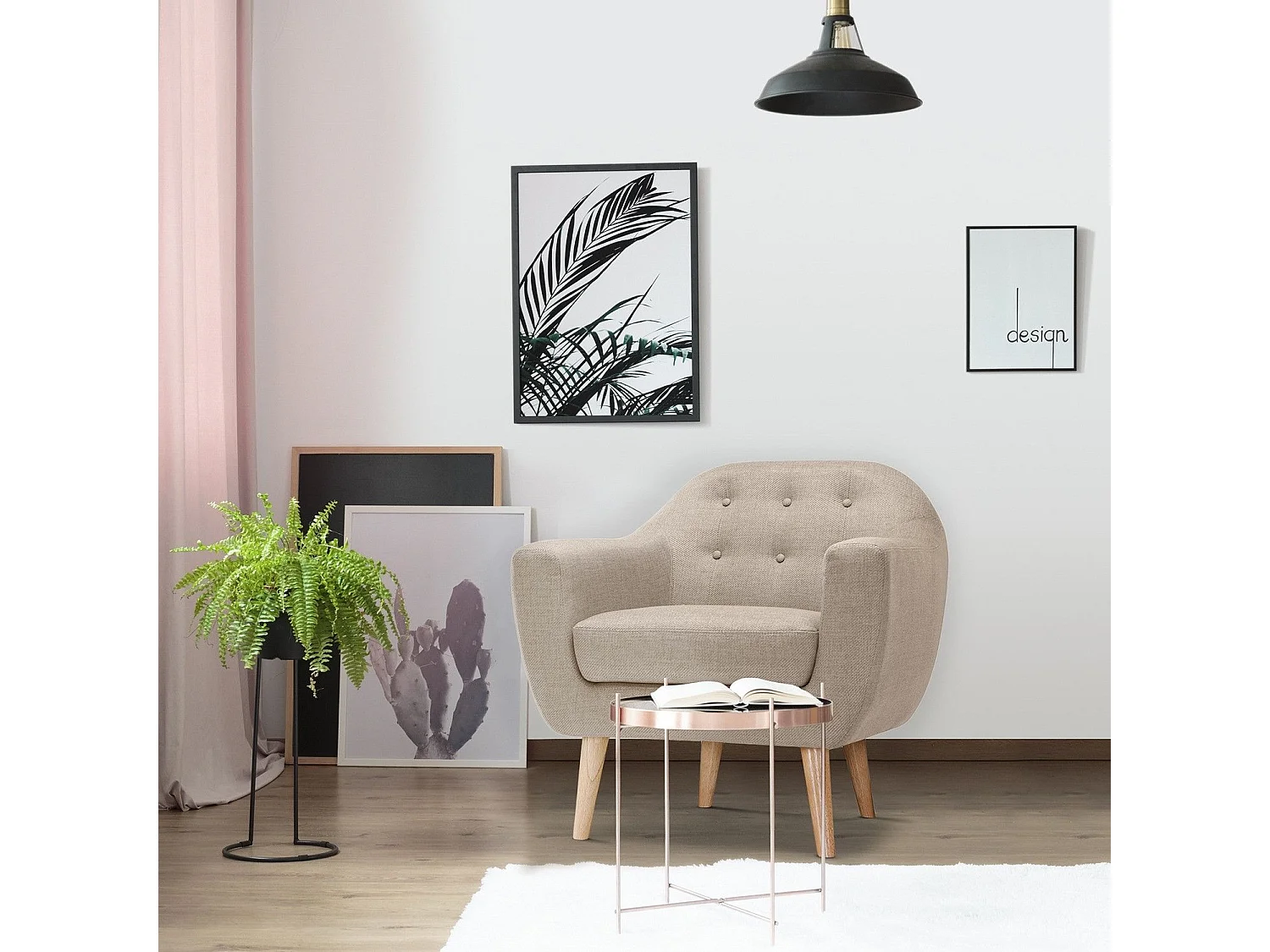 Fauteuil Scandinave Tissu "Lopy" 78cm Beige