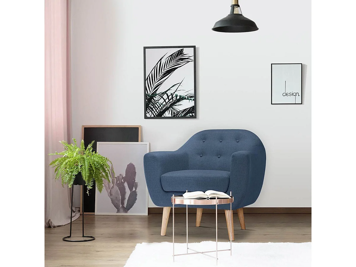 Fauteuil Scandinave Tissu "Lopy" 78cm Bleu