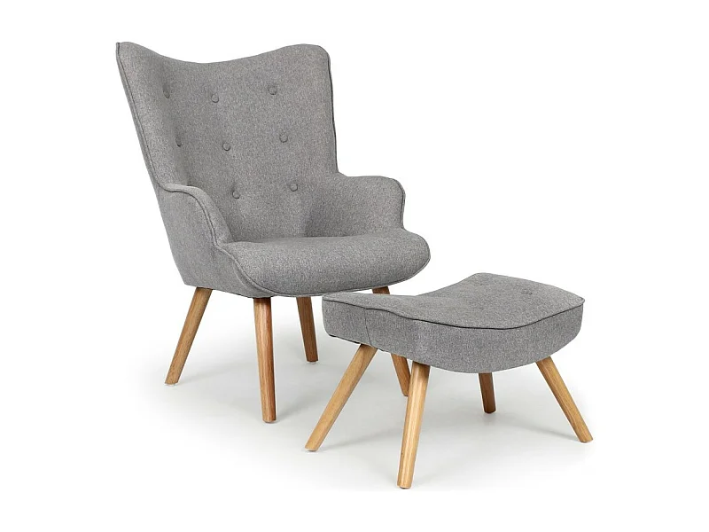 Fauteuil scandinave + pouf Lylou Tissu Gris clair