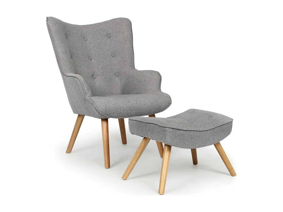 Fauteuil scandinave + pouf Lylou Tissu Gris clair