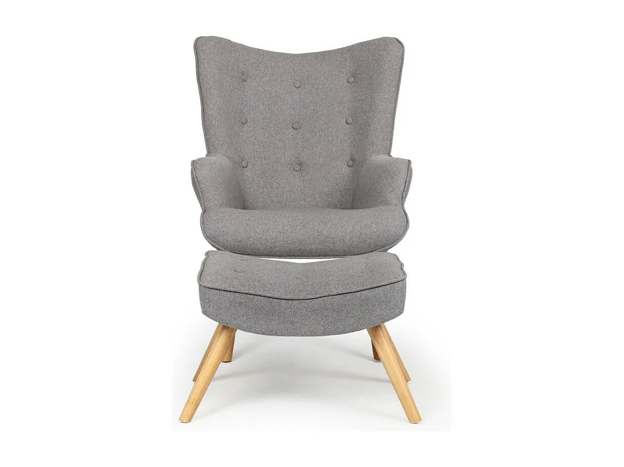 Fauteuil scandinave + pouf Lylou Tissu Gris clair
