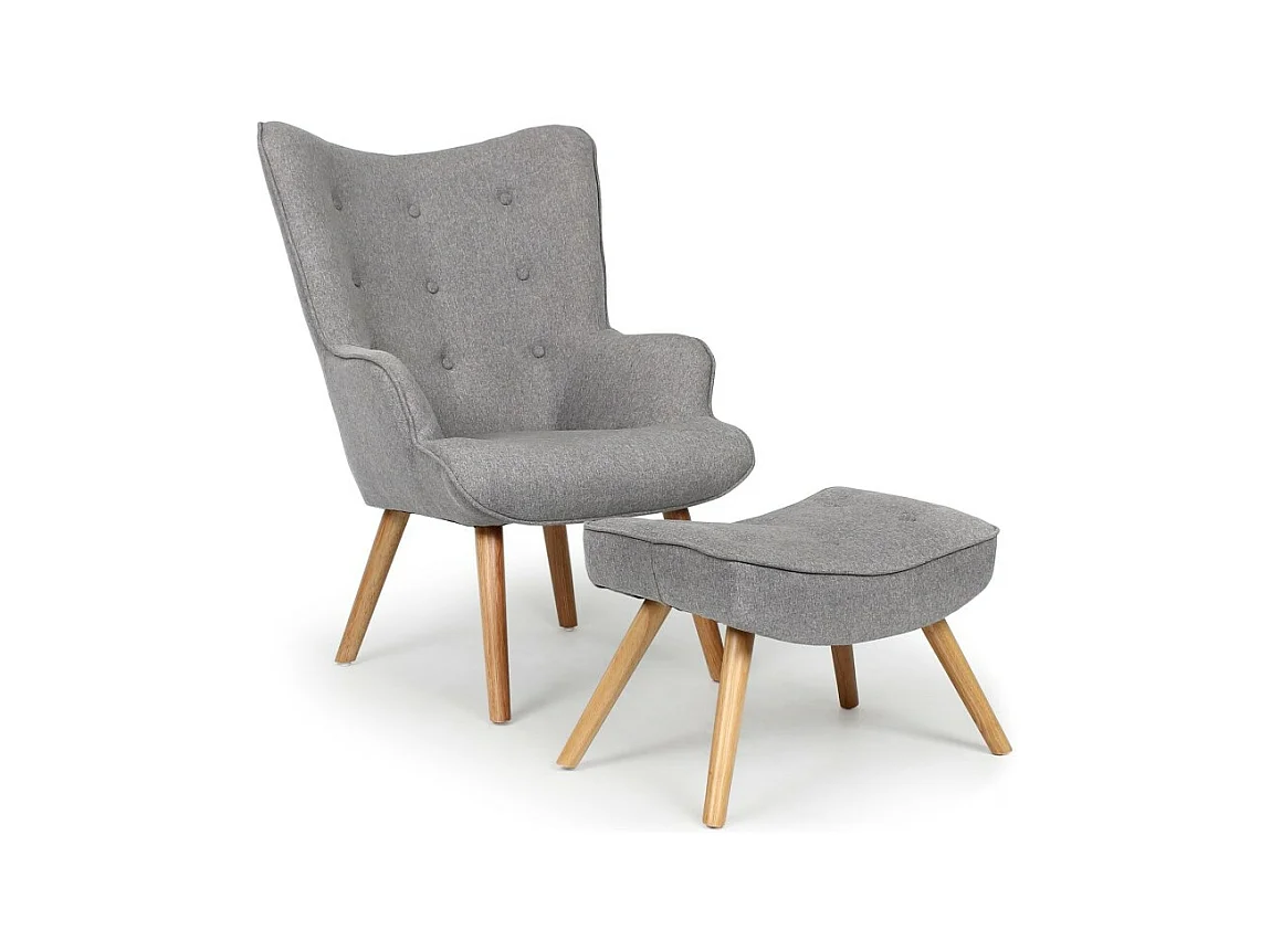 Fauteuil & Pouf Scandinave "Orle" 98cm Gris Clair