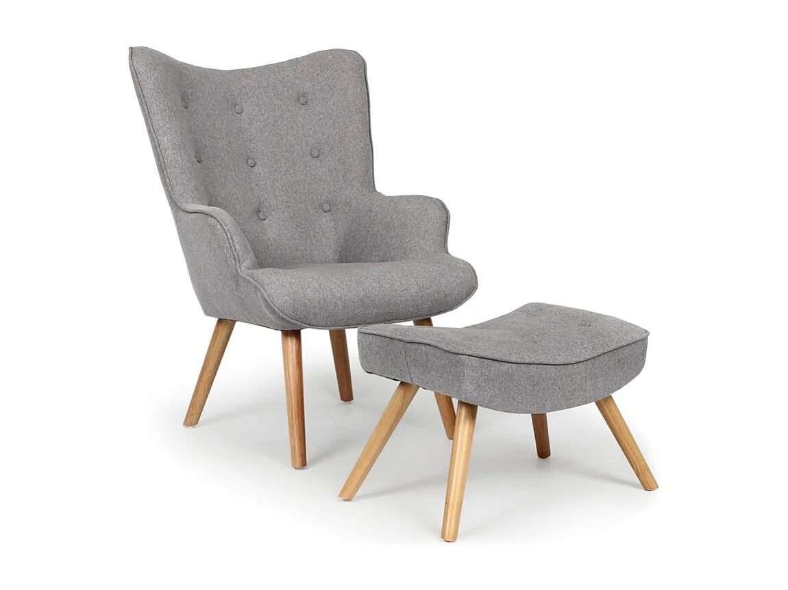 Fauteuil scandinave + pouf Lylou Tissu Gris clair