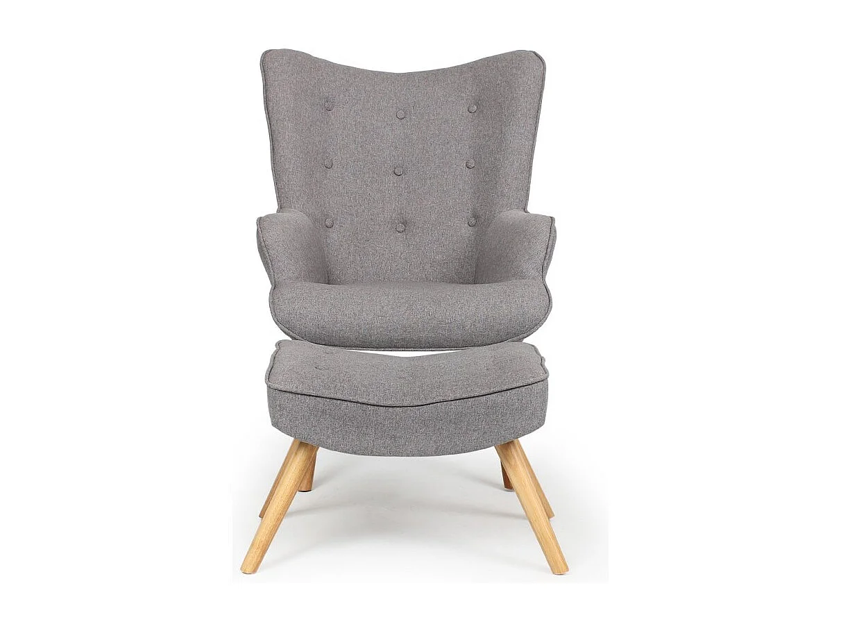 Fauteuil scandinave + pouf Lylou Tissu Gris clair