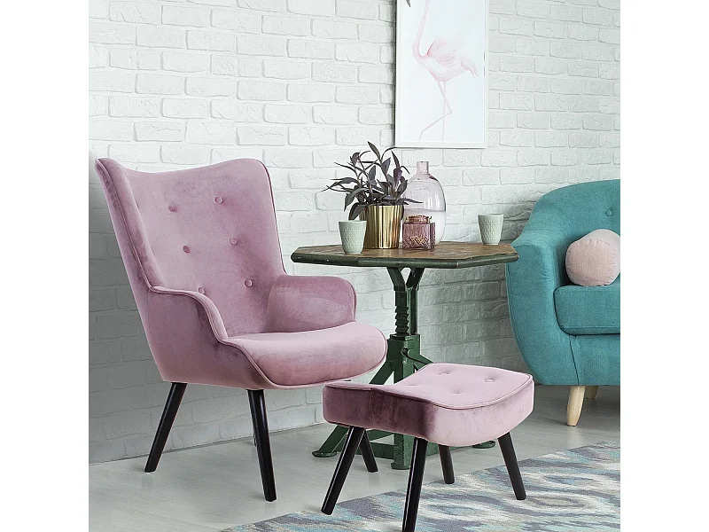 Fauteuil & Pouf Scandinave "Nomi" 100cm Rose
