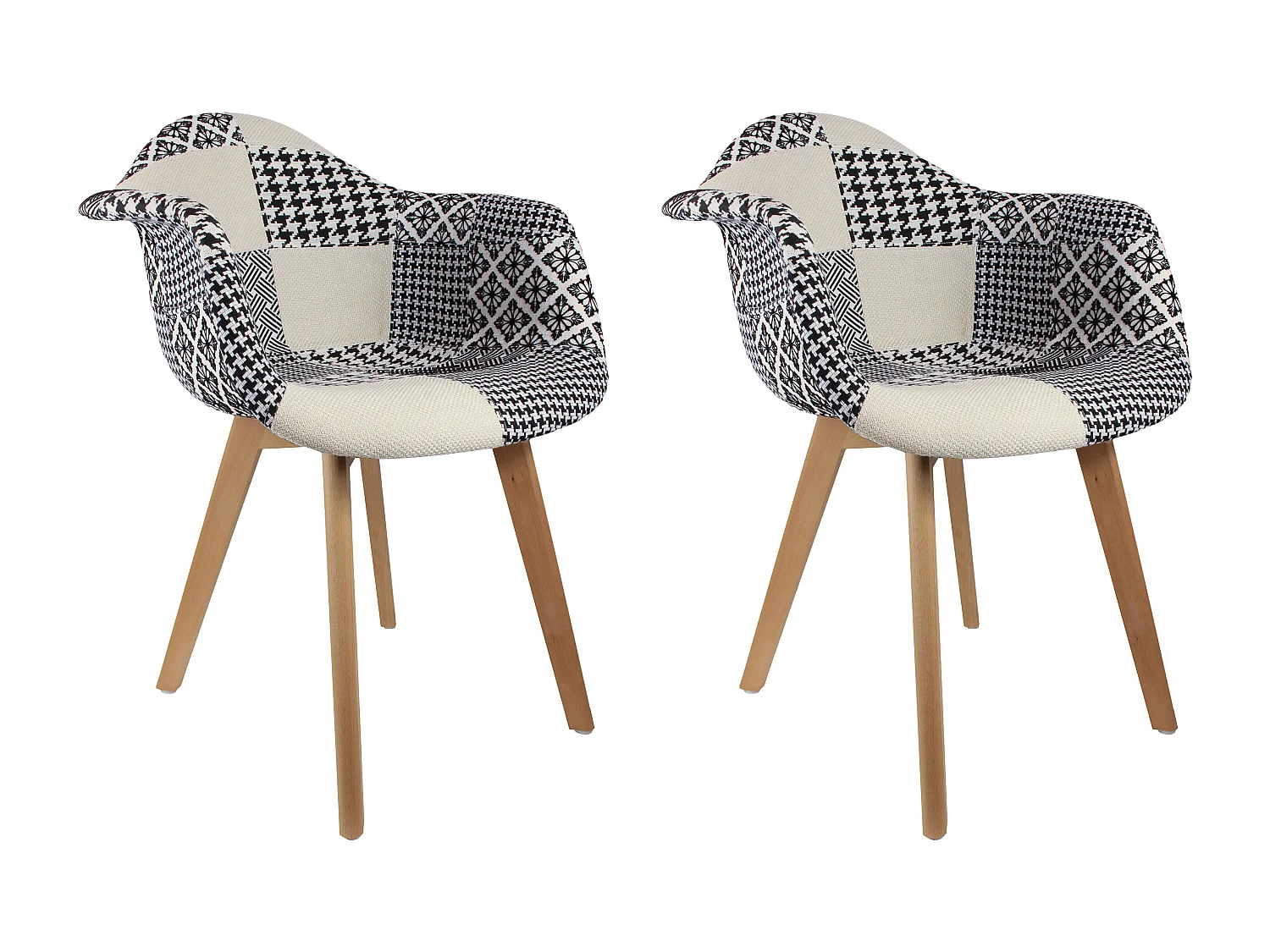 Fauteuil Scandinave Patchwork Noir Blanc - Lot De 2