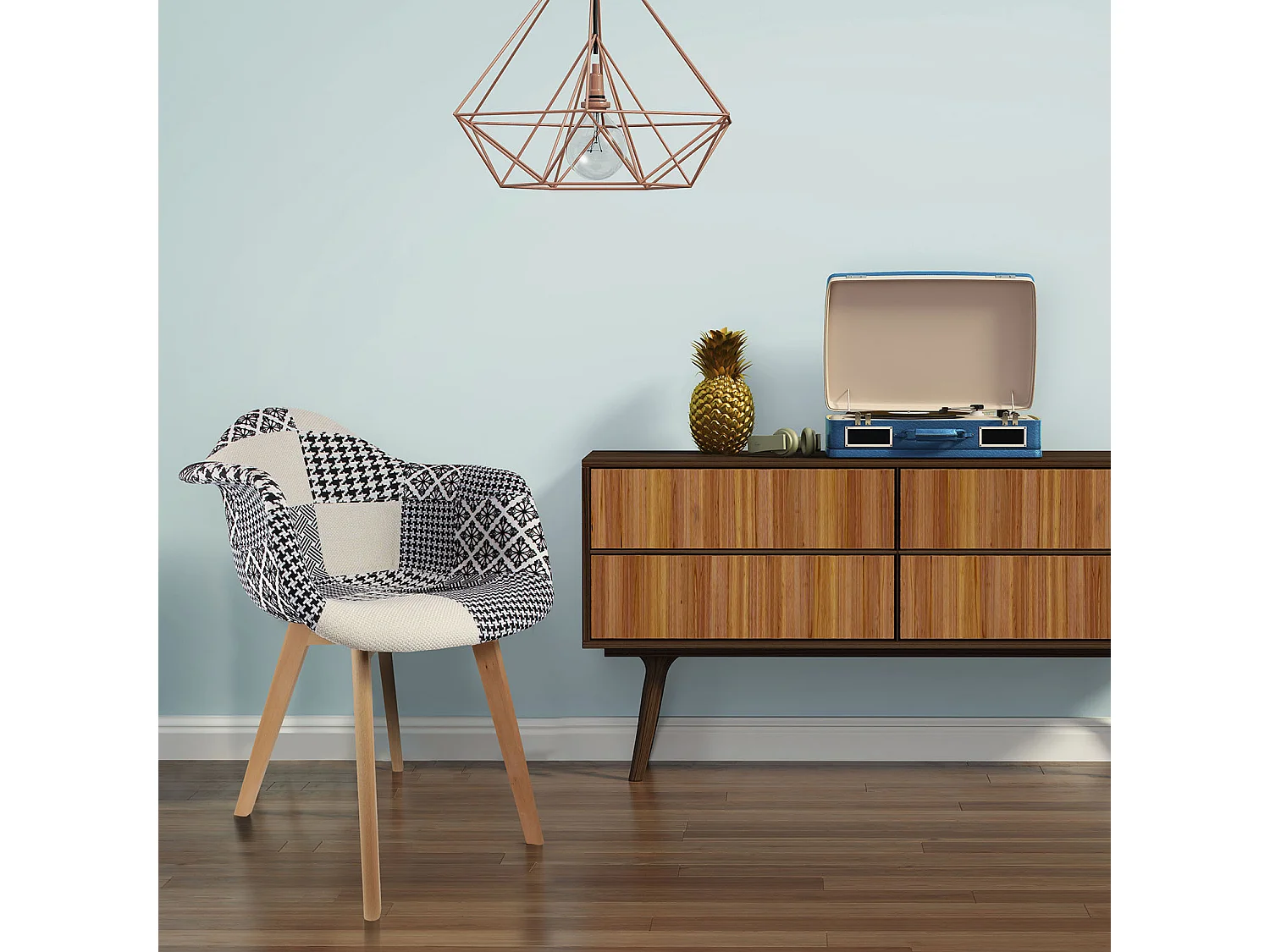 Fauteuil Scandinave Patchwork Noir Blanc - Lot De 2