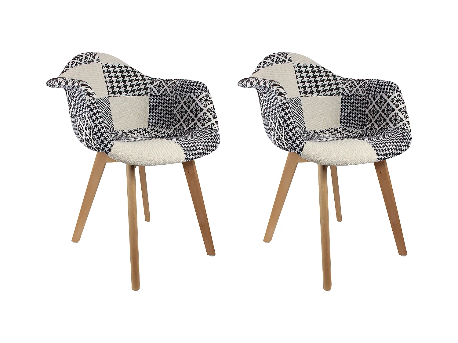 Fauteuil Scandinave Patchwork Noir Blanc - Lot De 2