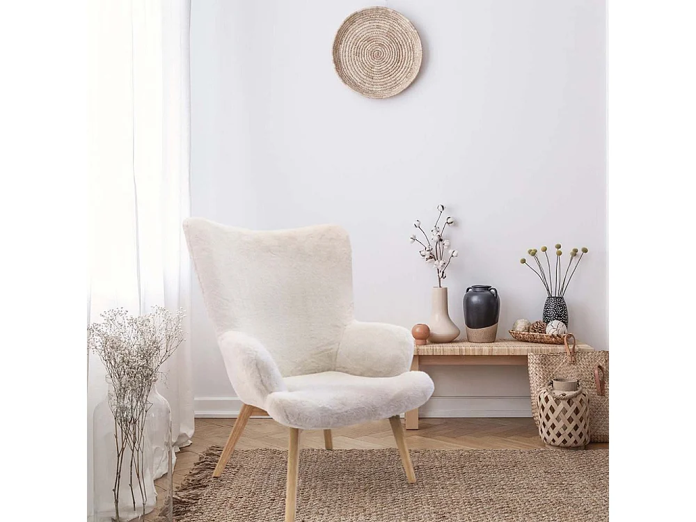 Fauteuil Helsinki Imitation Fourrure Blanc, Marron