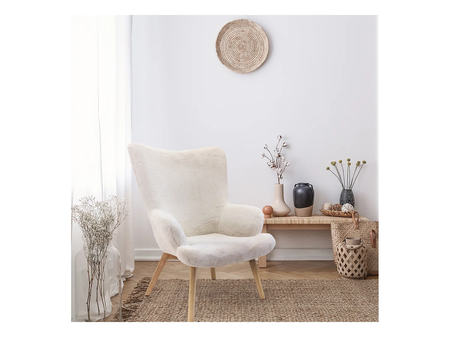 Fauteuil Helsinki Imitation Fourrure Blanc, Marron