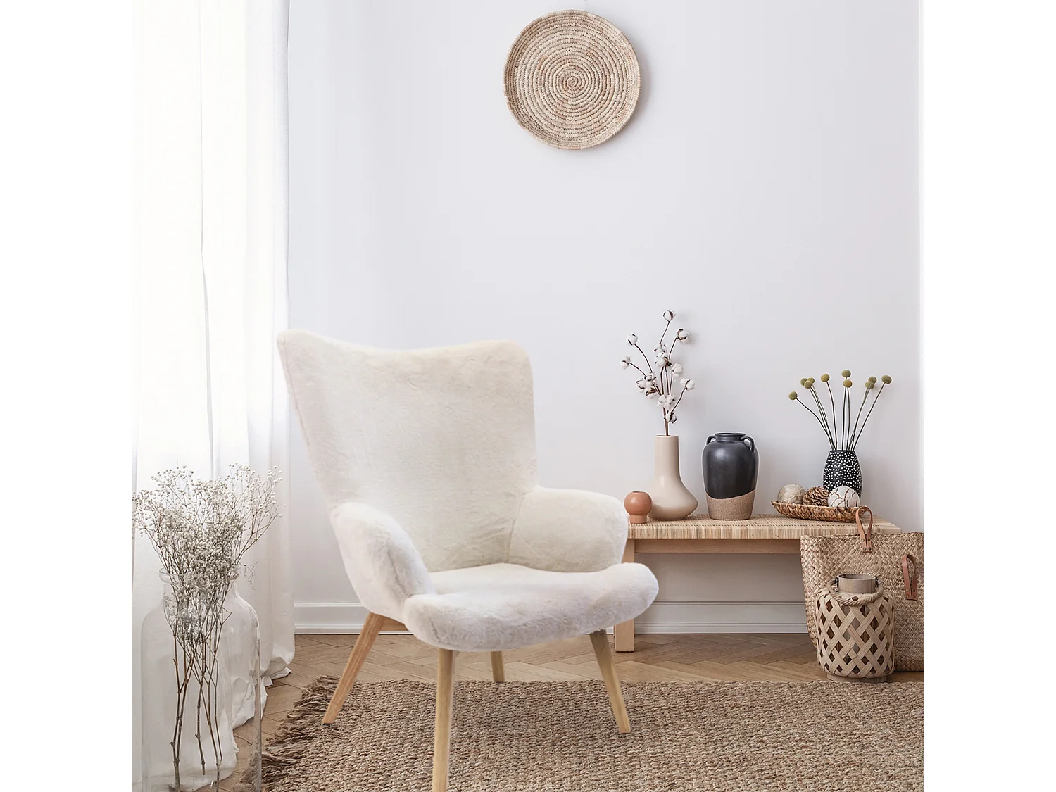 Fauteuil Helsinki Imitation Fourrure Blanc, Marron