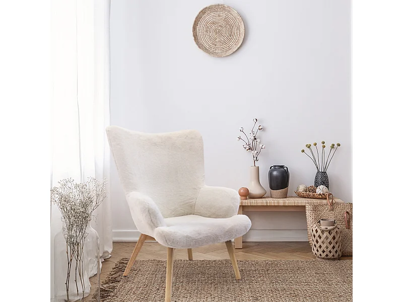 Fauteuil Helsinki Imitation Fourrure Blanc, Marron