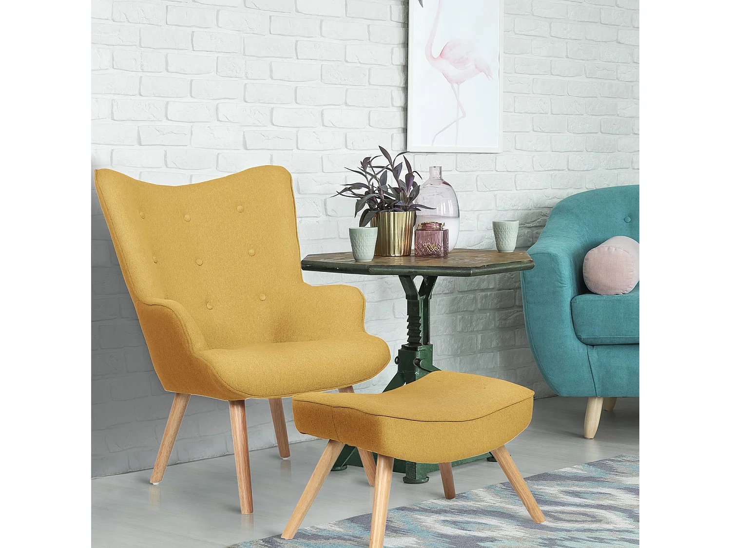Fauteuil & Pouf Scandinave "Orle" 98cm Jaune