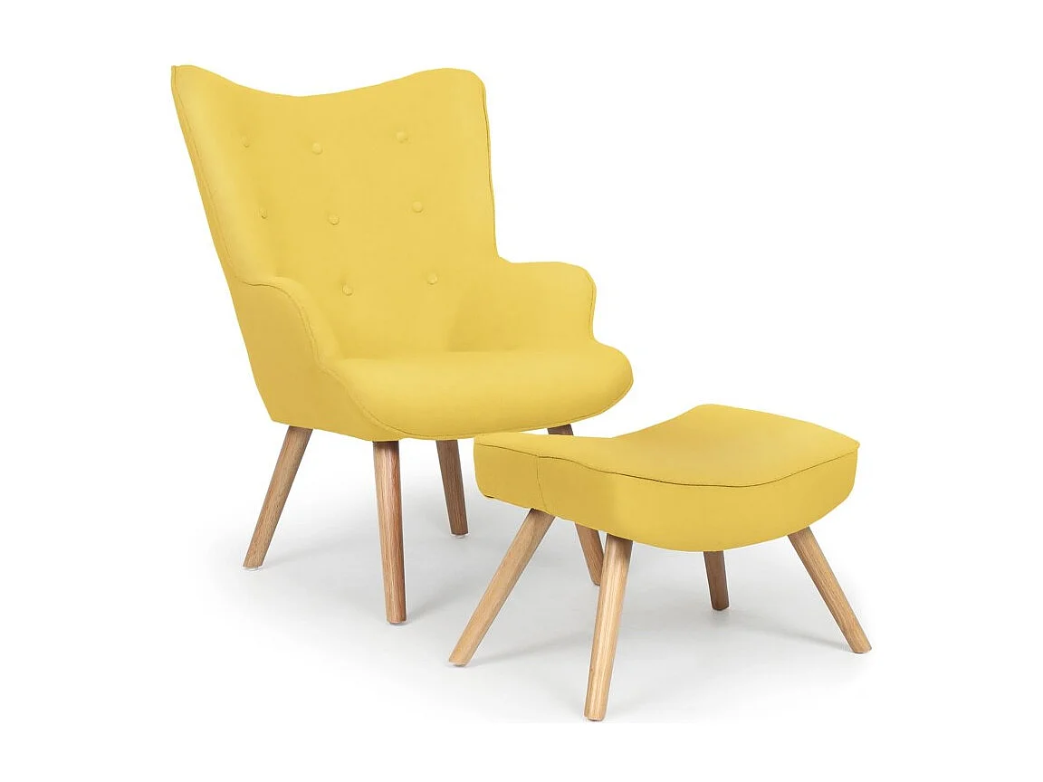 Fauteuil & Pouf Scandinave "Orle" 98cm Jaune
