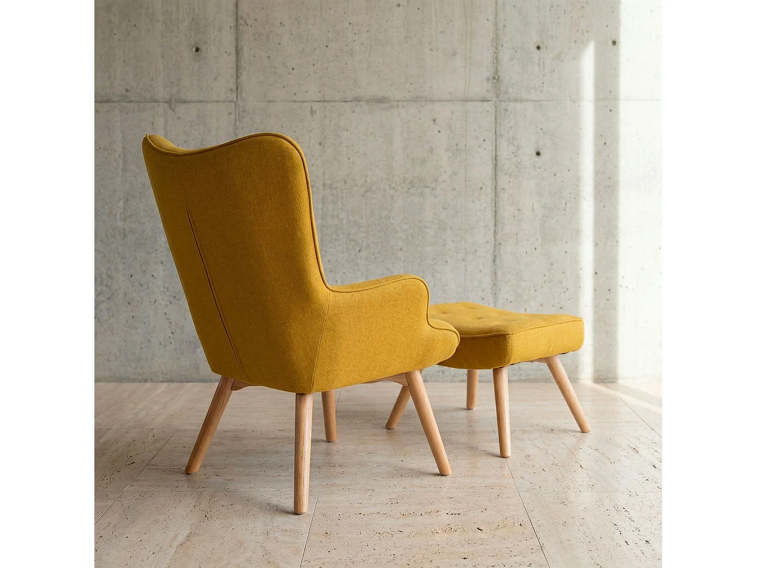 Fauteuil & Pouf Scandinave "Orle" 98cm Jaune
